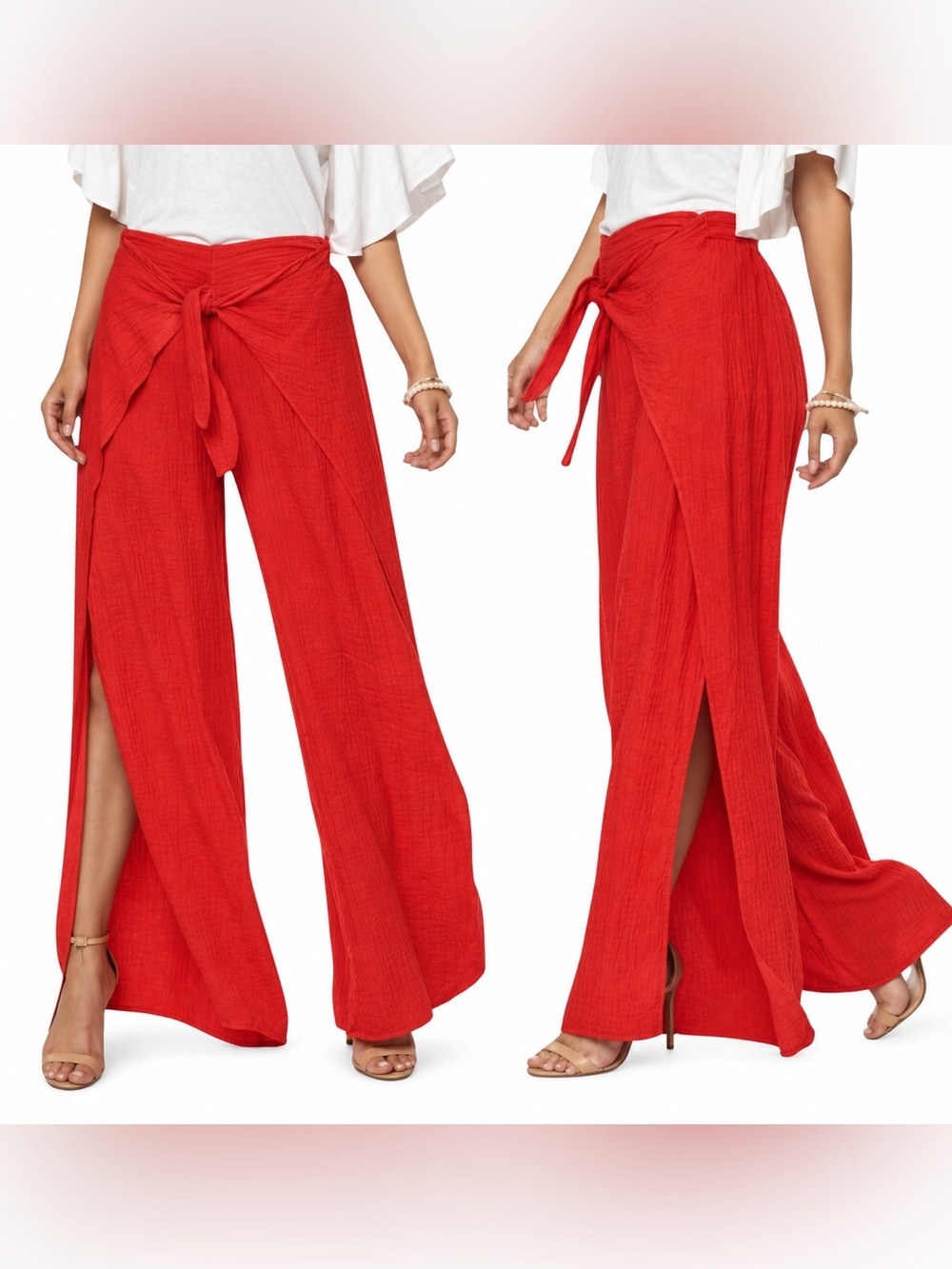 YFB Young Fabulous & Broke Wide Leg Tie Waist Cotton Gauze Wrap Pull On pants XS